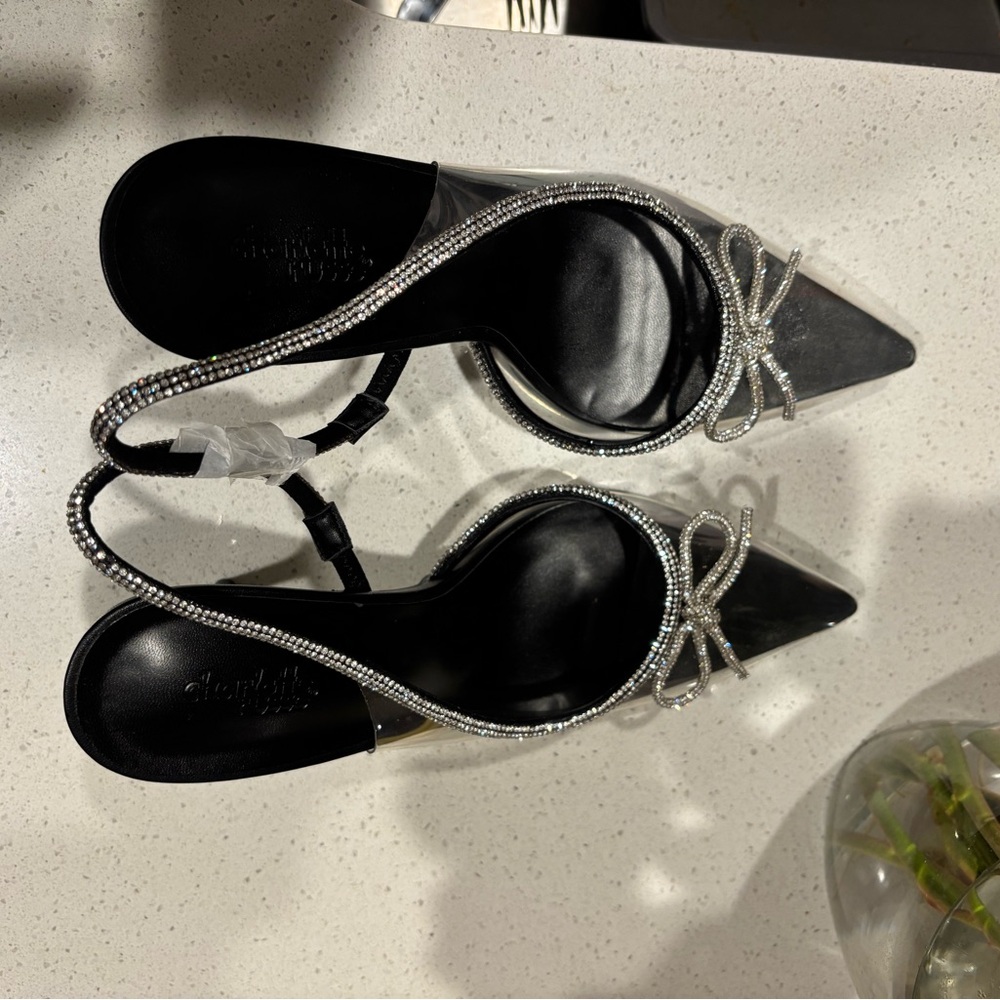 Black and Silver Heels with Pointed Toe